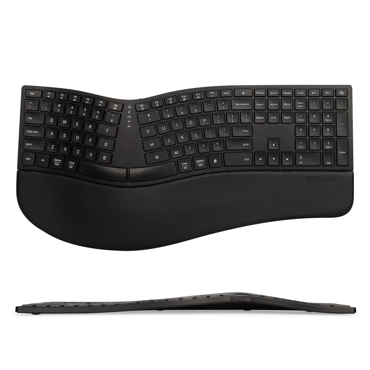 多彩双模蓝牙 分体式人体工学黑色键盘